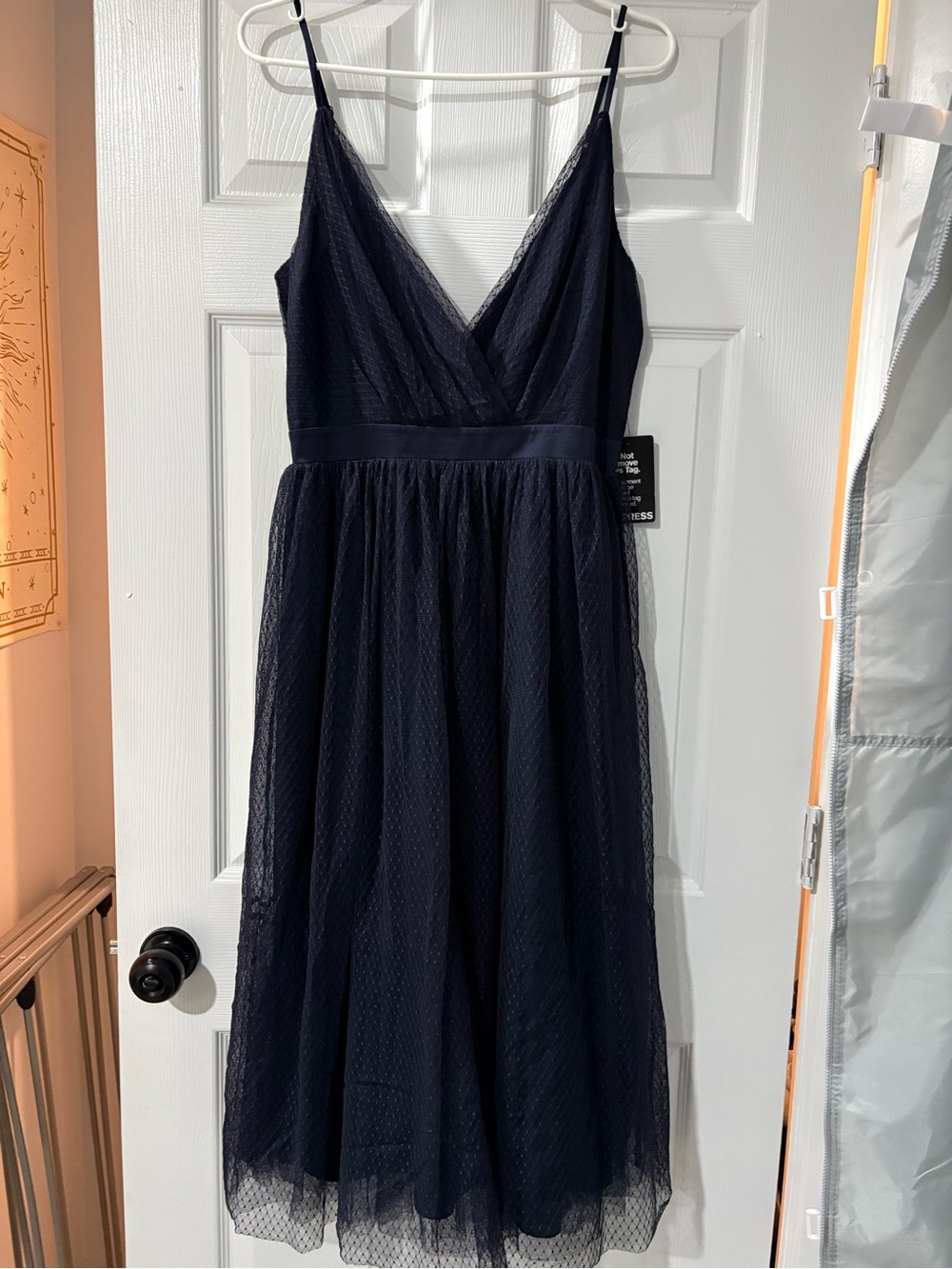 Express Navy Mesh Midi Dress with V-Neckline
